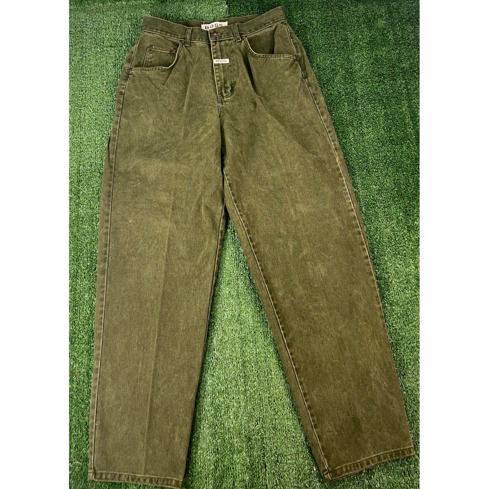 Vintage Boss by IG Design Mens 32M Olive Green Baggy Relaxed Fit Denim Jeans 90s